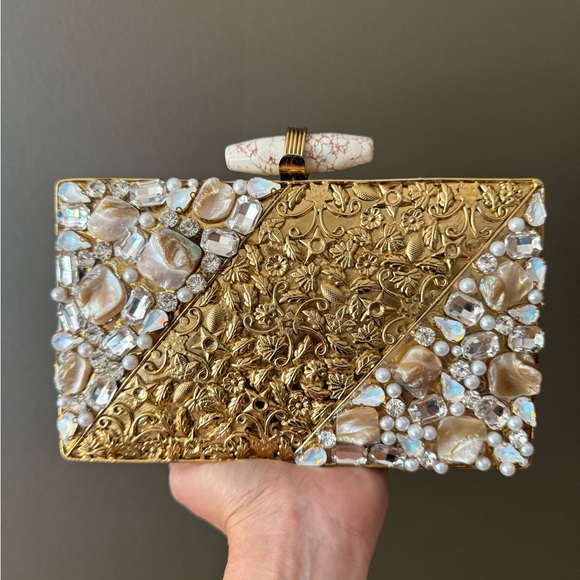 Elegant Gold and Cream Clutch Bag